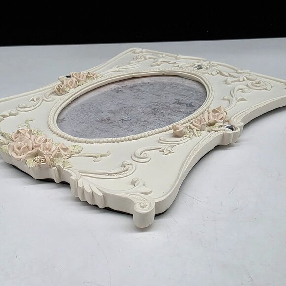 Vintage Style Resin Picture Frame With Floral Embellishments & Rhinestones 3x5" - Picture 7 of 10